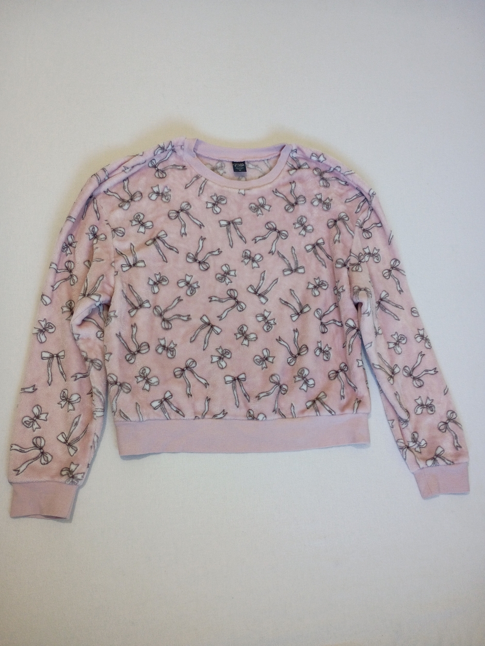Cold Crush Preppy Pink Black Coquette Bow Balletcore Fleece Pullover Medium